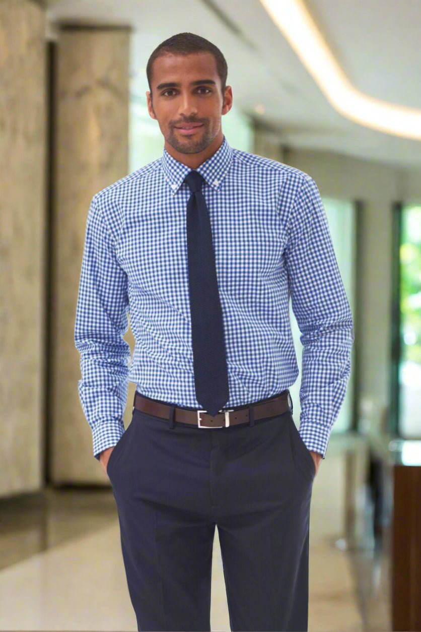 Montana Mens Gingham Shirt Mens Long Sleeve Shirts Brook Taverner Blue 14"