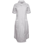Grey/White Stripe Nurse Dress with White Trim Healthcare Dress Behrens 6 Short