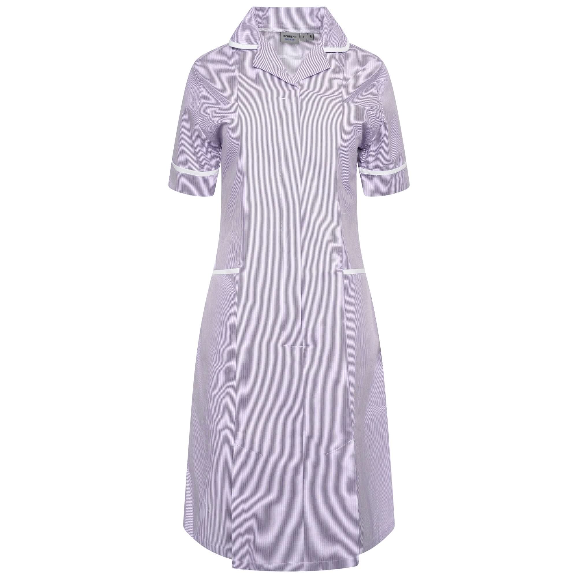 Lilac/White Stripe Nurse Dress with White Trim Healthcare Dress Behrens 6 Short