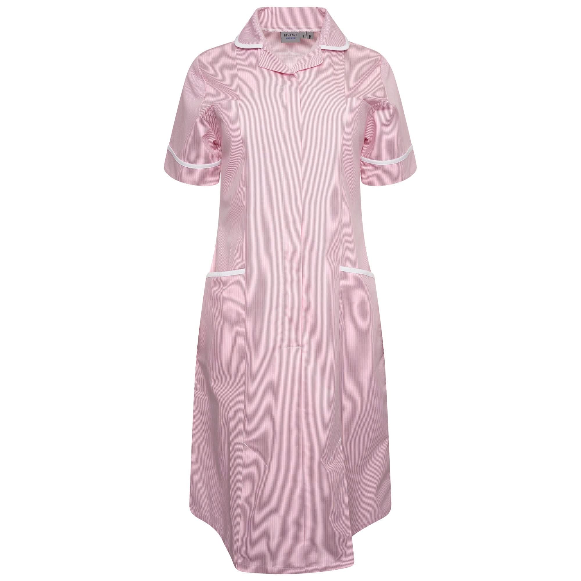 Pink/White Stripe Nurse Dress with White Trim Healthcare Dress Behrens 6 Short