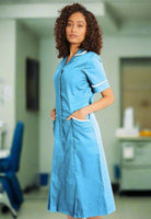 NCLD - Nurse Dress in Hospital Blue with White Trim Healthcare Dress Behrens