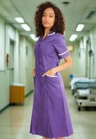 NCLD - Nurse Dress in Purple with White Trim Healthcare Dress Behrens