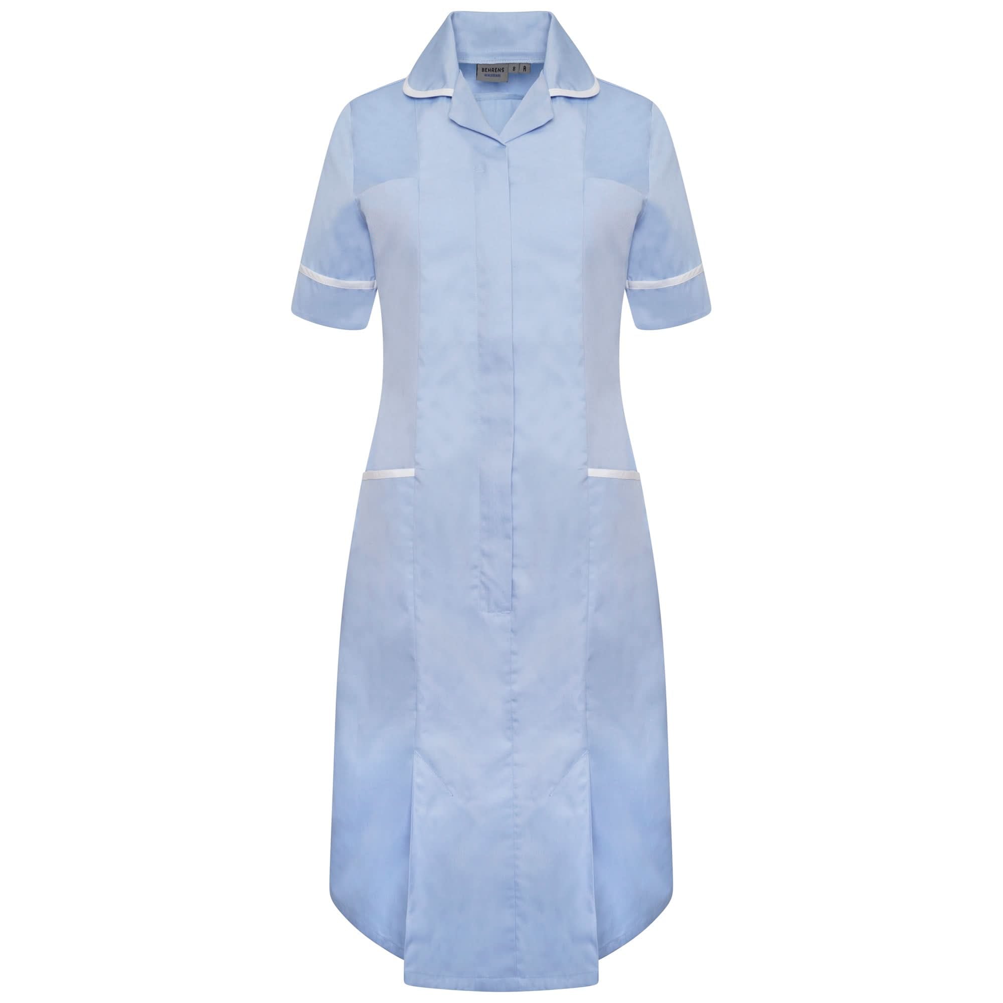 NCLD - Nurse Dress in Sky Blue with White Trim Healthcare Dress Behrens