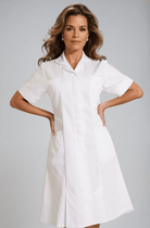 NCLD - White Nurse Dress with Epaulette Loops Healthcare Dress Behrens White 6 Short