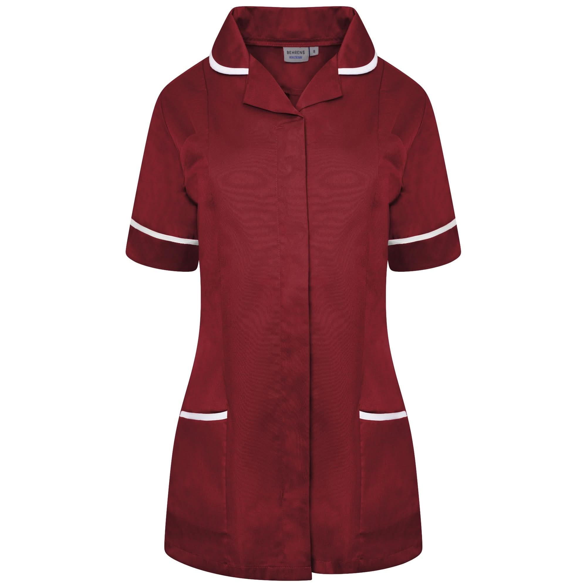NCLT - Ladies Round Collar Tunic Maroon / White Trim Behrens