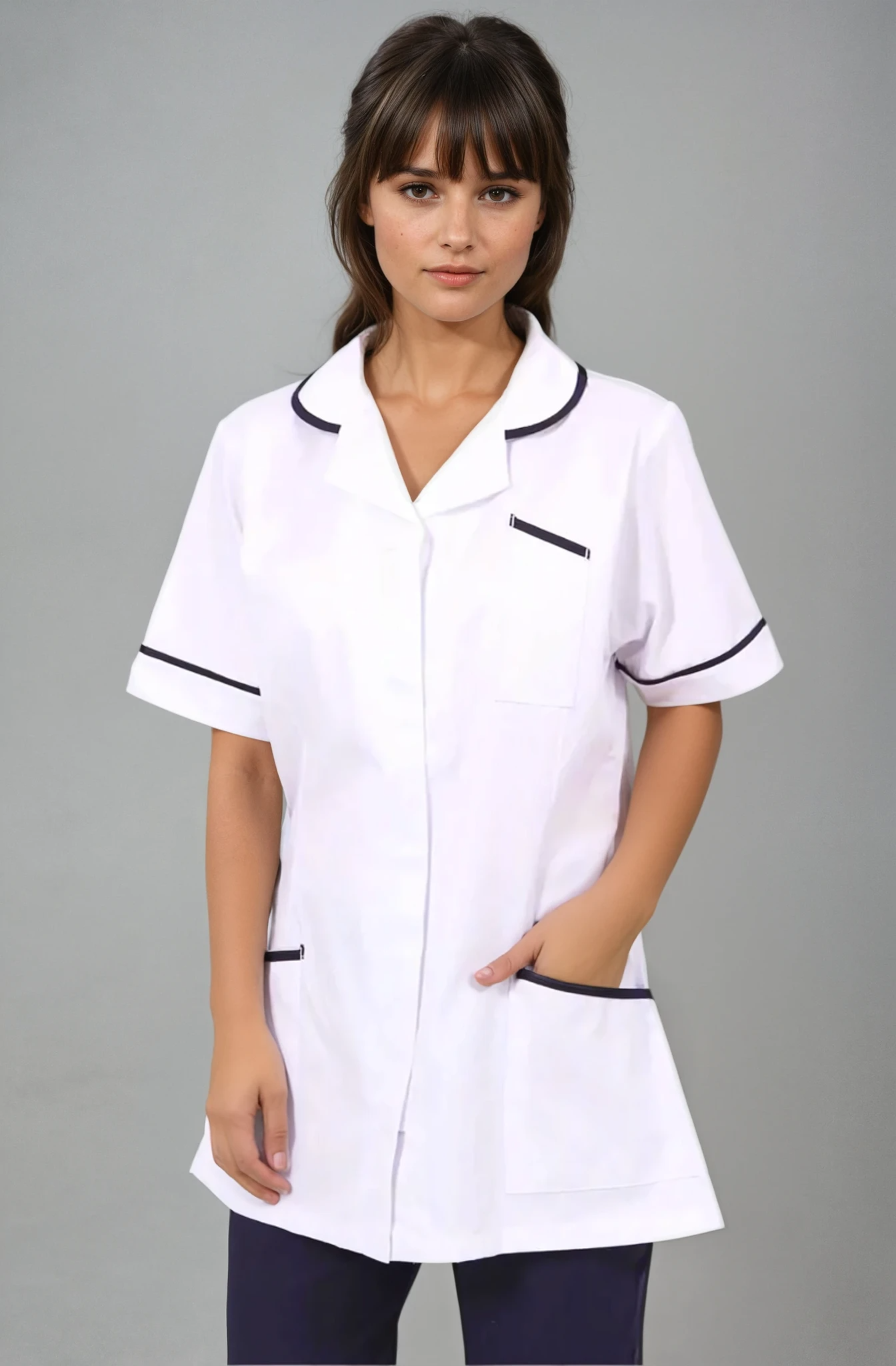NCLTPS Ladies Round Collar Tunic (Whites) Ladies Healthcare Tunic Behrens White / Navy 6