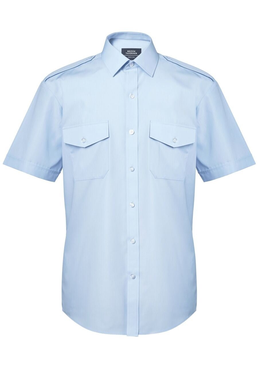 Olympus Mens Pilot Shirt Mens Short Sleeve Shirts Brook Taverner Blue 14.5"