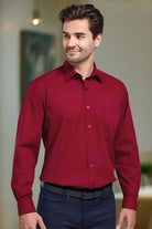 PR200: Mens Long Sleeve Poplin Shirt Mens Long Sleeve Shirts Premier Burgundy 14.5
