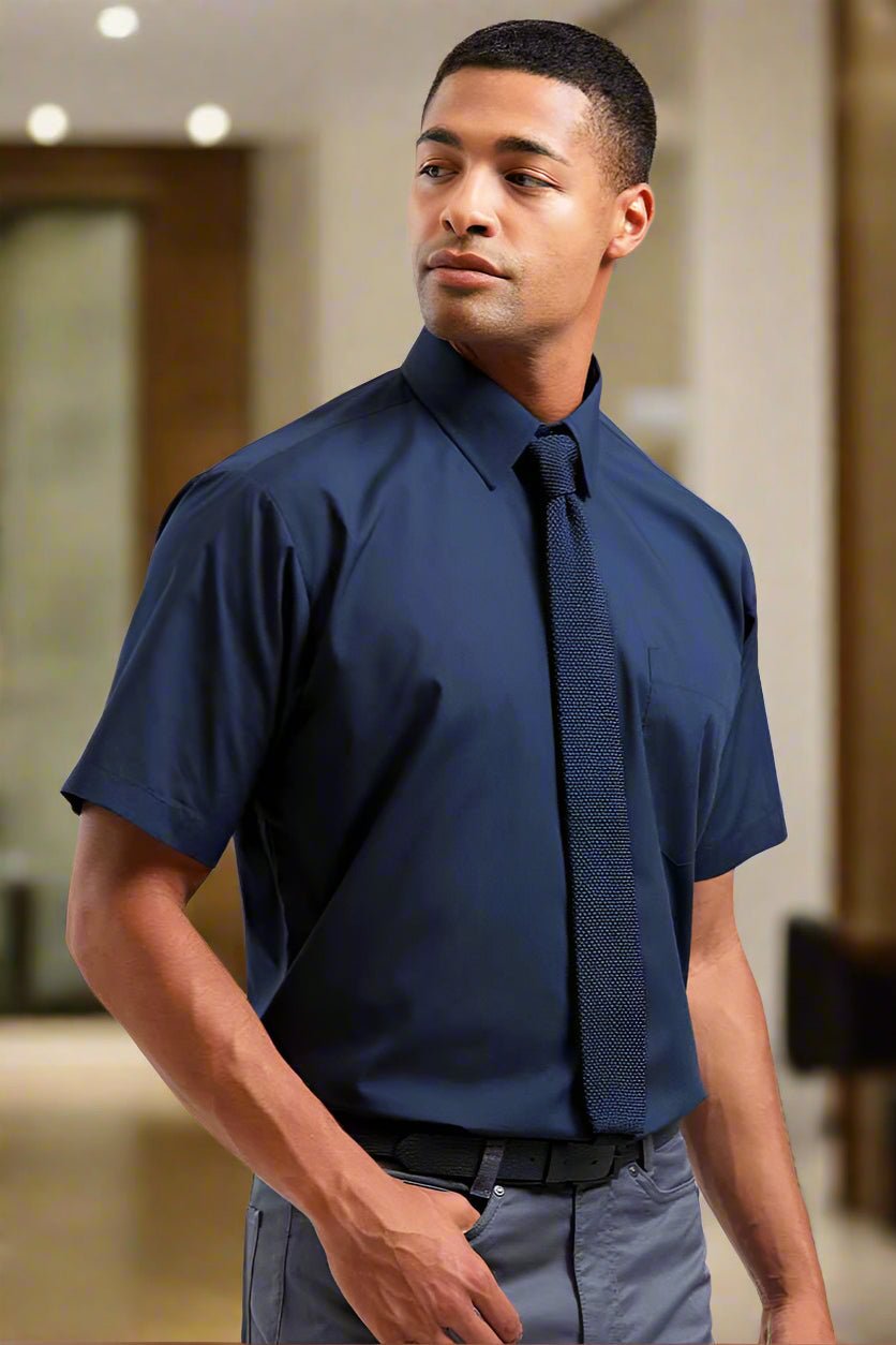 PR202: Mens Short Sleeve Poplin Shirt Mens Short Sleeve Shirts Premier Navy 14.5"