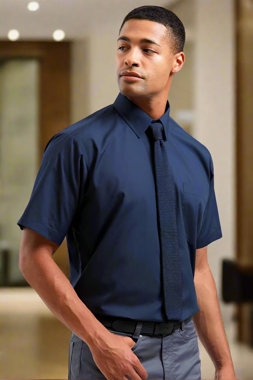 PR202: Mens Short Sleeve Poplin Shirt Mens Short Sleeve Shirts Premier Navy 14.5"