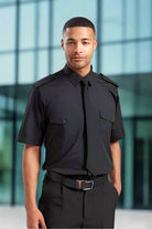 PR212: Mens Short Sleeve Pilot Shirt Mens Short Sleeve Shirts Premier Black 14.5"