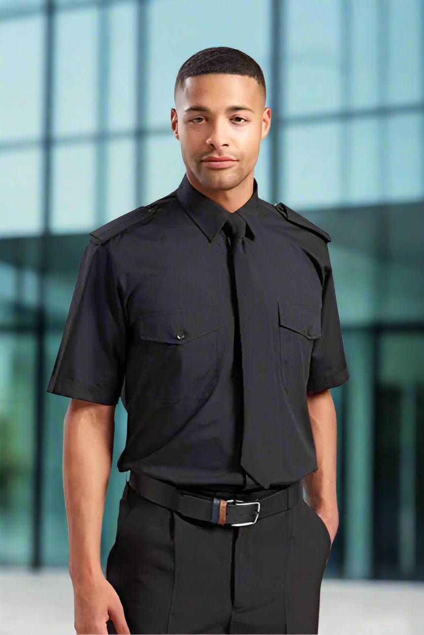 PR212: Mens Short Sleeve Pilot Shirt Mens Short Sleeve Shirts Premier Black 14.5"