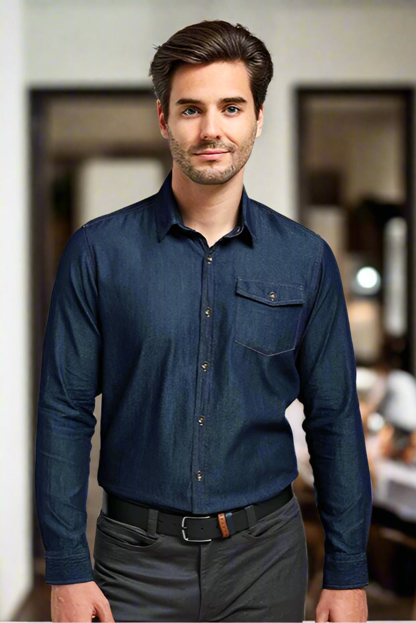 PR222: Mens Denim Shirt Mens Long Sleeve Shirts Premier