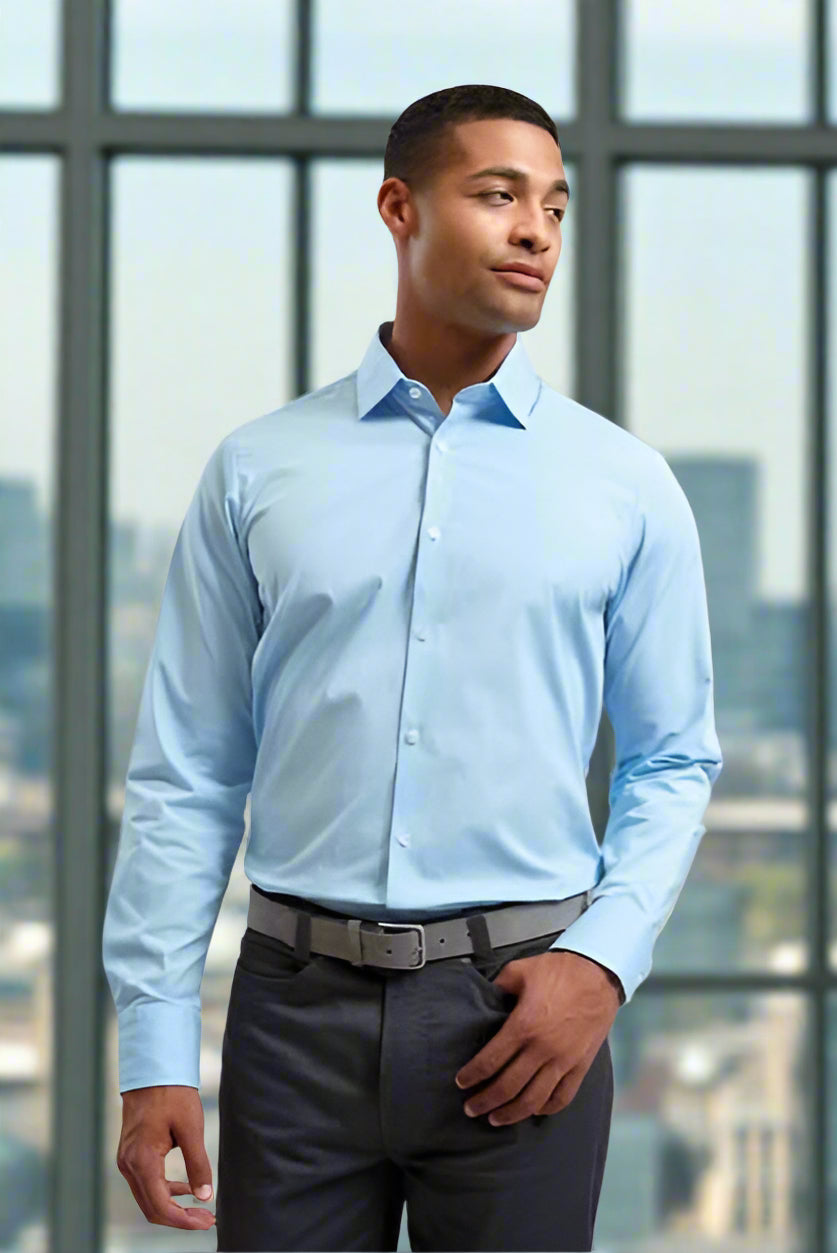 PR244: Long Sleeve Mens Poplin Shirt Mens Long Sleeve Shirts Premier Pale Blue XS