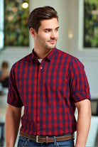PR250: Mulligan Mens Check Shirt Mens Long Sleeve Shirts Premier Red/Navy S