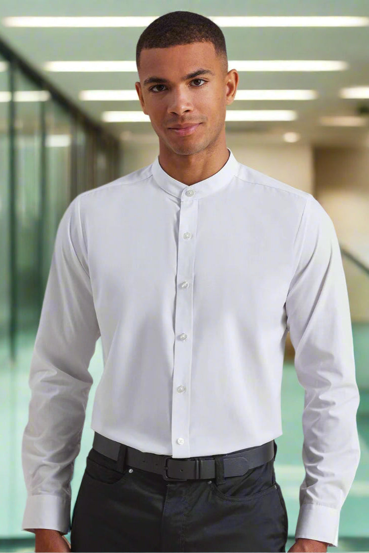 PR258: Mens Grandad Collar Shirt Mens Long Sleeve Shirts Premier White XS