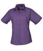PR302: Ladies Short Sleeve Poplin Shirt Womens Short Sleeve Shirts Premier