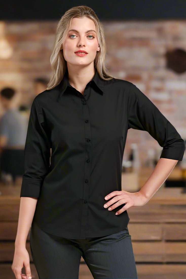 PR305: Ladies 3/4 Sleeve Poplin Shirt Womens Long Sleeve Shirts Premier