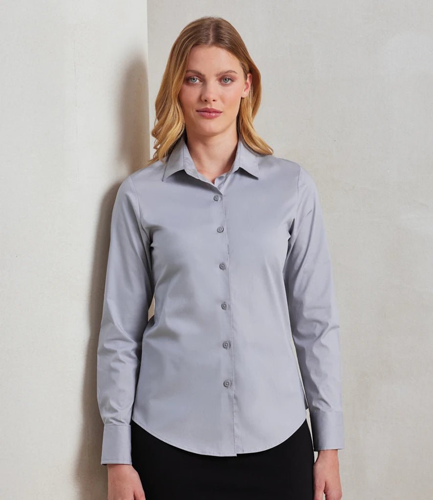 PR344: Ladies Cotton Poplin Shirt Womens Long Sleeve Shirts Premier