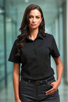 PR346: Ladies Stretch Fit Cotton Poplin Shirt Womens Short Sleeve Shirts Premier