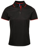 PR619: Contrast Ladies Polo Shirt Womens Polos Premier Black/Red XS
