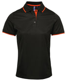 PR619: Contrast Ladies Polo Shirt Womens Polos Premier Black/Orange XS