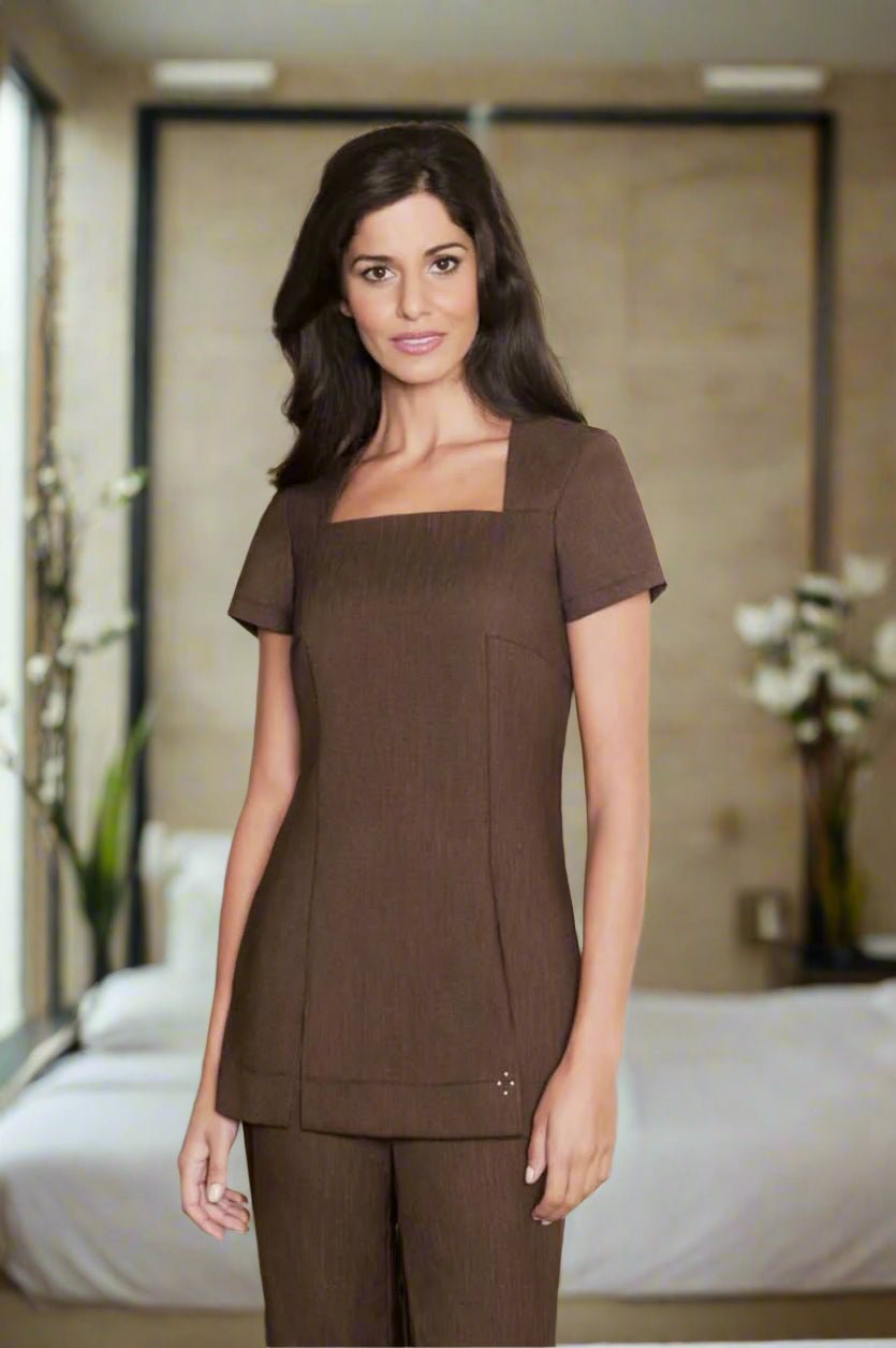 Shannon Ladies Beauty Tunic Beauty Tunics Diamond Designs Brown Linen 6