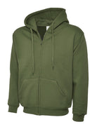 UC504: Unisex Full Zip Hooded Sweatshirt Mens Hoodies Uneek Olive XS