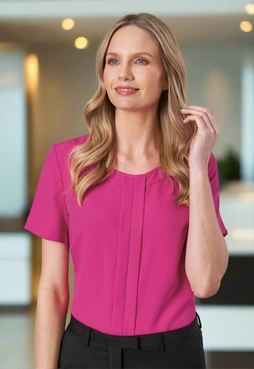 Verona Ladies Crepe de Chine Plain Blouse Blouses Brook Taverner Fuchsia 6