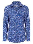 Womens Long Sleeve Blouse with Removable Tie - Blue Scatter Print Blouses Arcaras