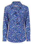 Womens Long Sleeve Blouse with Removable Tie - Blue Scatter Print Blouses Arcaras