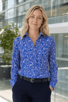 Womens Long Sleeve Blouse with Removable Tie - Blue Scatter Print Blouses Arcaras