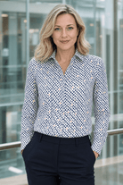 Womens Long Sleeve Blouse with Removable Tie - Pink Spot Print Blouses Arcaras
