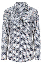 Womens Long Sleeve Blouse with Removable Tie - Pink Spot Print Blouses Arcaras White 6