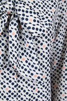 Womens Long Sleeve Blouse with Removable Tie - Pink Spot Print Blouses Arcaras