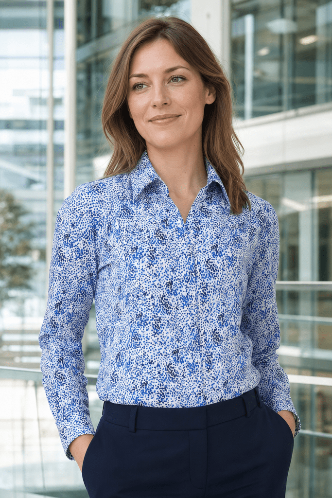 Womens Long Sleeve Blouse with Removable Tie - White Scatter Print Blouses Arcaras White 6