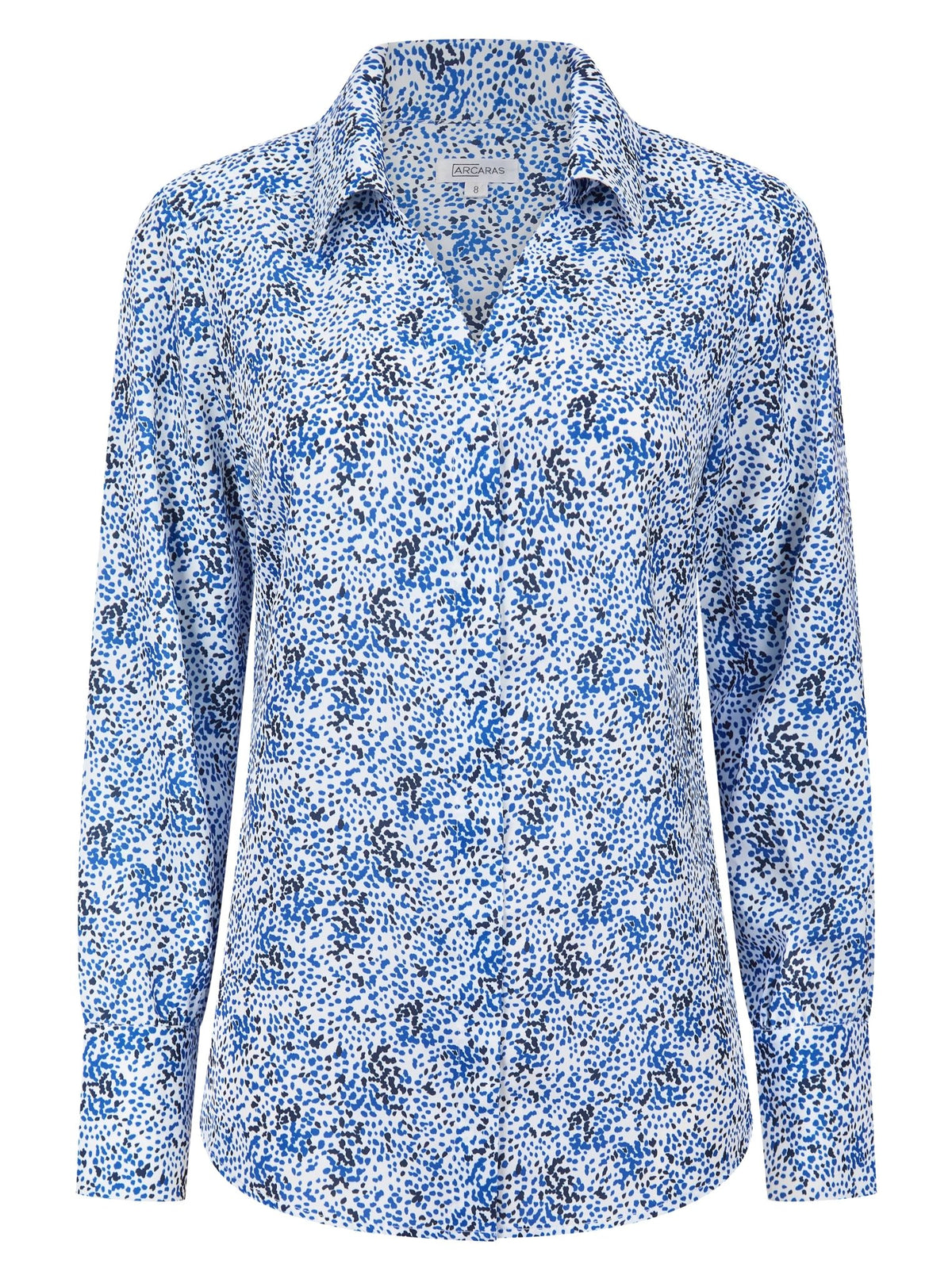 Womens Long Sleeve Blouse with Removable Tie - White Scatter Print Blouses Arcaras