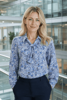 Womens Long Sleeve Blouse with Removable Tie - White Scatter Print Blouses Arcaras