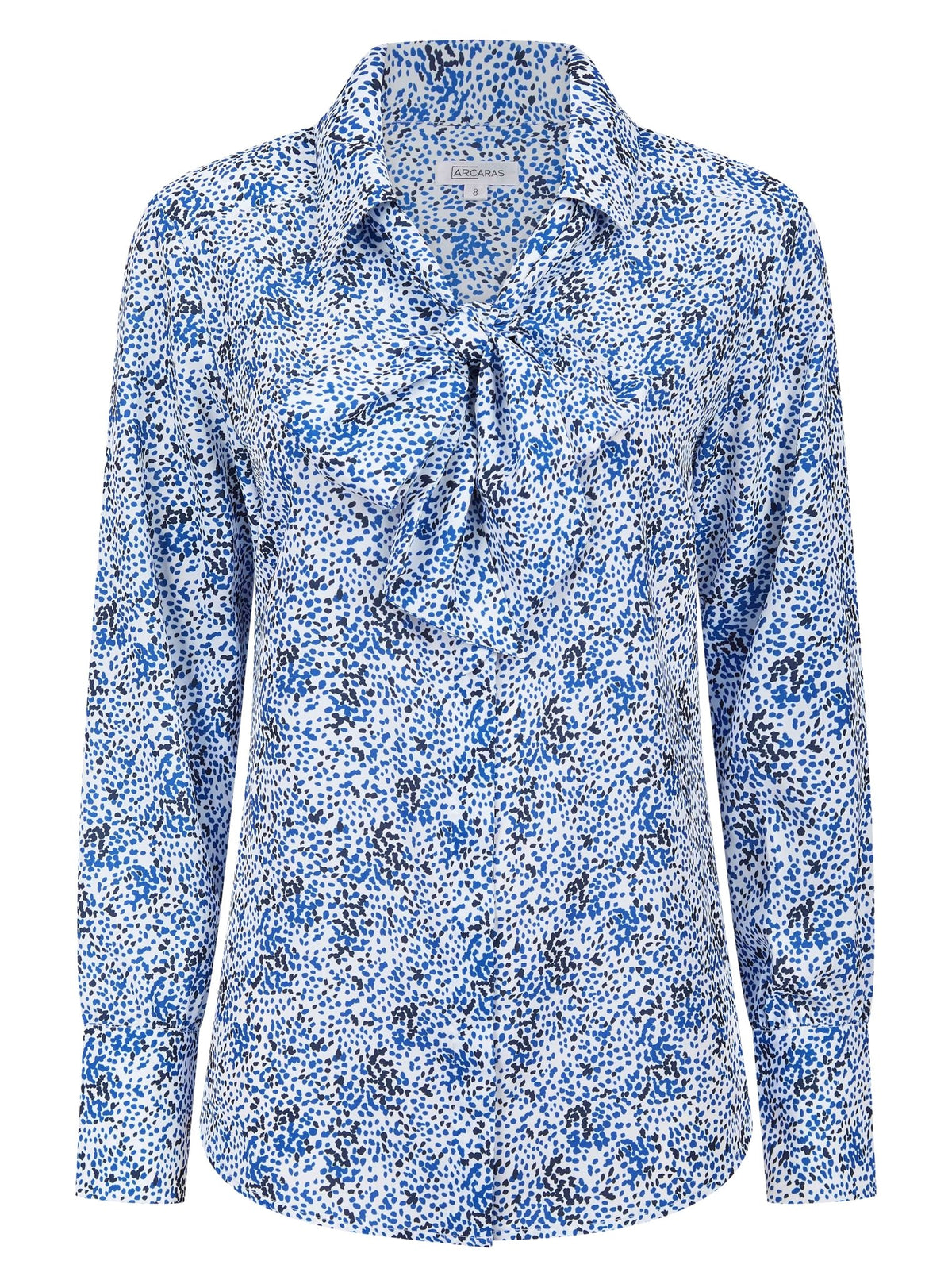 Womens Long Sleeve Blouse with Removable Tie - White Scatter Print Blouses Arcaras