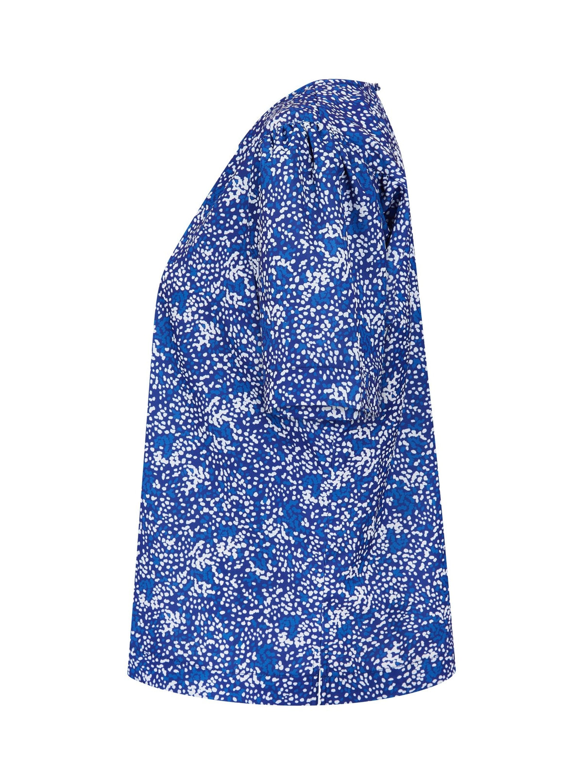 Womens Round Neck Pleat Shoulder Blouse - Blue Scatter Print Blouses Arcaras