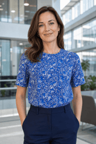 Womens Round Neck Pleat Shoulder Blouse - Blue Scatter Print Blouses Arcaras