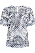 Womens Round Neck Pleat Shoulder Blouse - Pink Spot Print Blouses Arcaras
