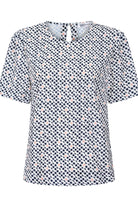 Womens Round Neck Pleat Shoulder Blouse - Pink Spot Print Blouses Arcaras