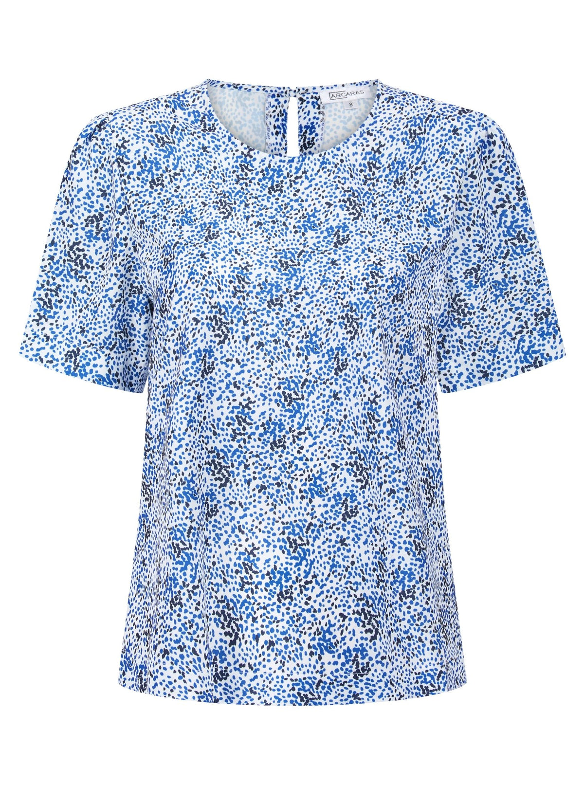 Womens Round Neck Pleat Shoulder Blouse - White Scatter Print Blouses Arcaras