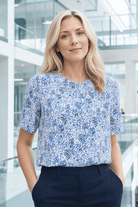 Womens Round Neck Pleat Shoulder Blouse - White Scatter Print Blouses Arcaras