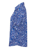 Womens Short Sleeve Blouse with Removable Tie - Blue Scatter Print Blouses Arcaras