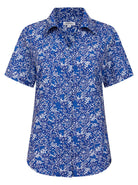 Womens Short Sleeve Blouse with Removable Tie - Blue Scatter Print Blouses Arcaras