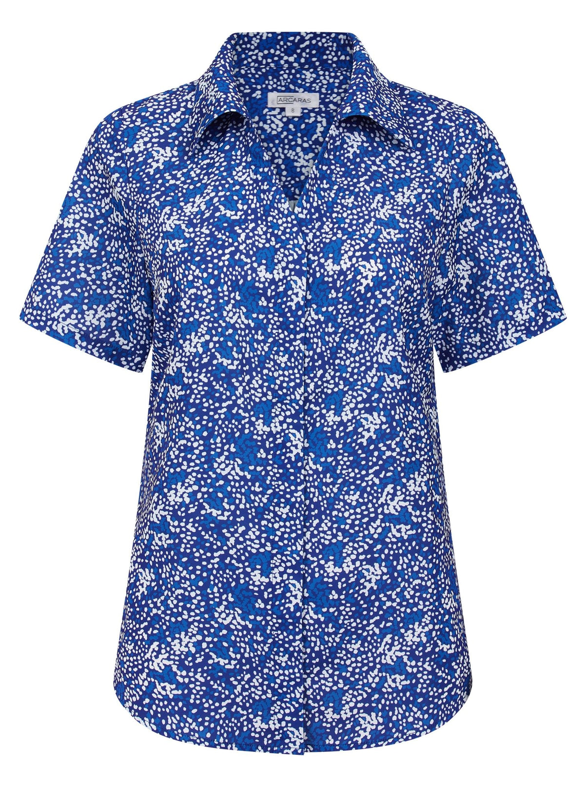 Womens Short Sleeve Blouse with Removable Tie - Blue Scatter Print Blouses Arcaras