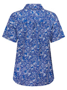Womens Short Sleeve Blouse with Removable Tie - Blue Scatter Print Blouses Arcaras