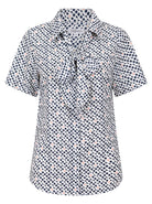 Womens Short Sleeve Blouse with Removable Tie - Pink Spot Print Blouses Arcaras
